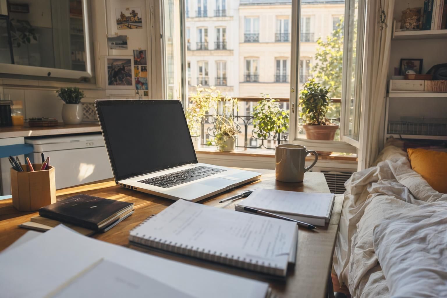 Bureau étudiant organisé avec ordinateur et carnet